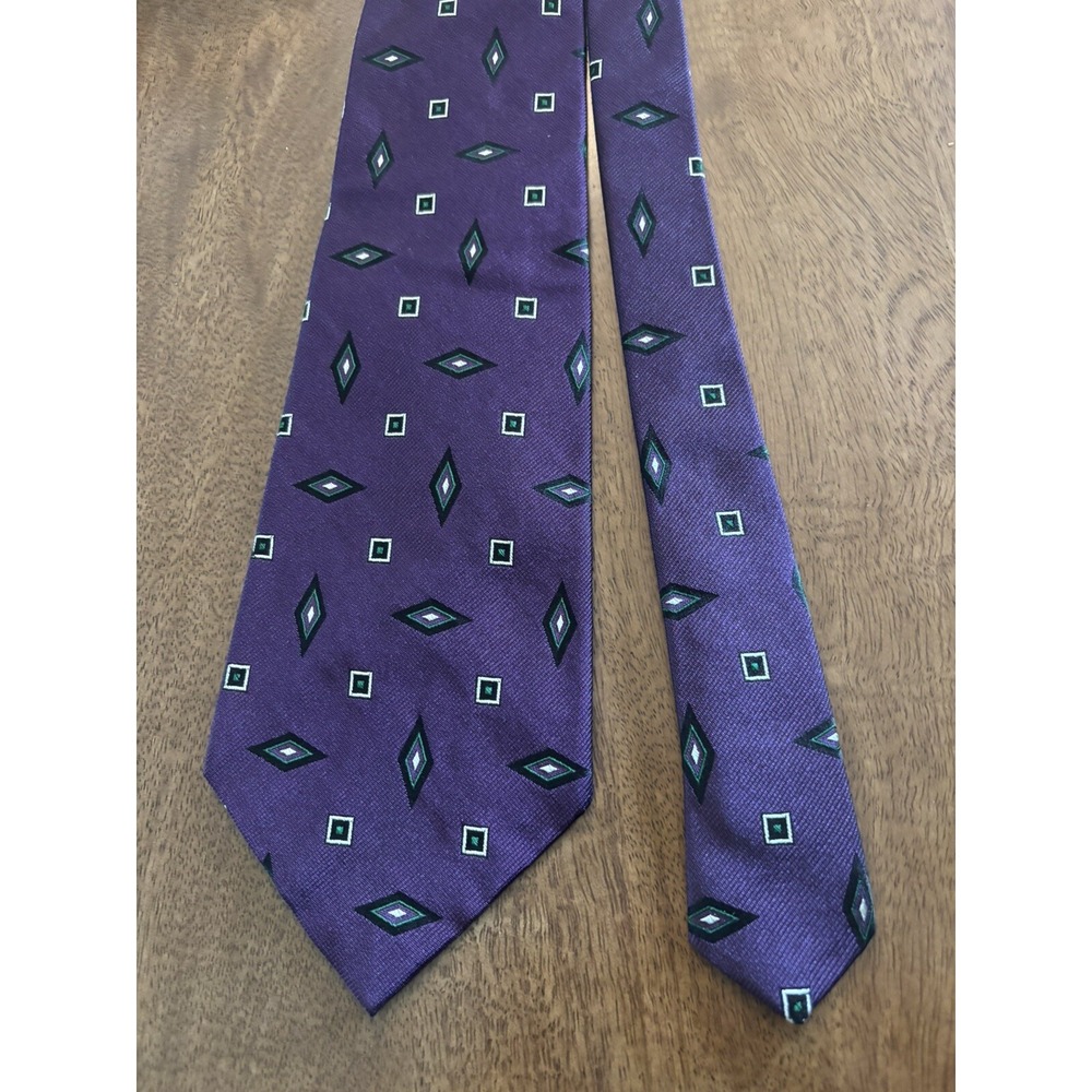 Polo Ralph Lauren Repp Silk Tie Foulard Purple Diamond Shape USA Hand Made